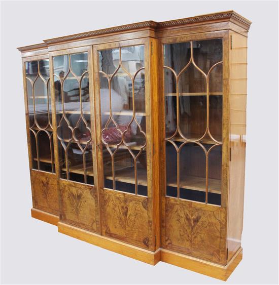 An Edwardian crossbanded satinwood breakfront bookcase, W.6ft 6in. D.1ft 5in. H.5ft 3in.